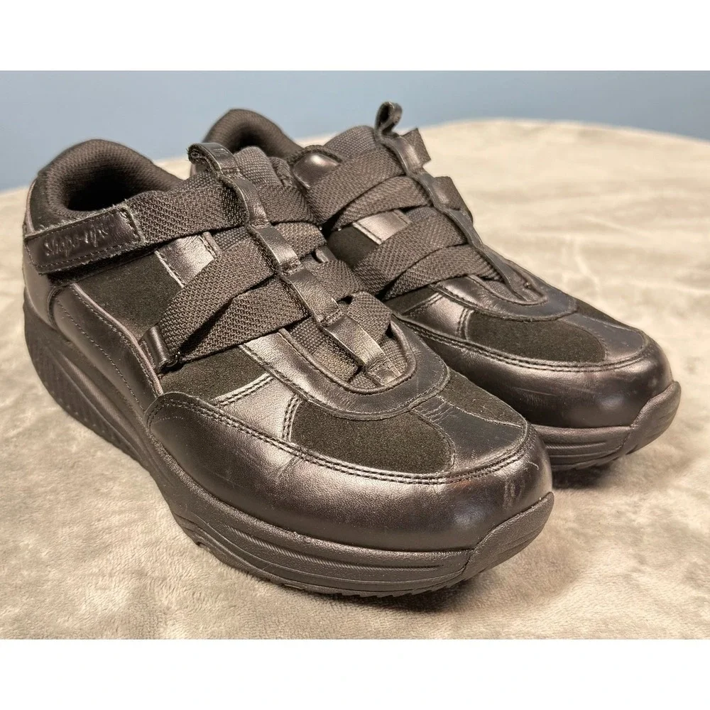 Skechers Shape-Ups Shoes Womens 6.5 Black Leather Toning Walking Sneakers